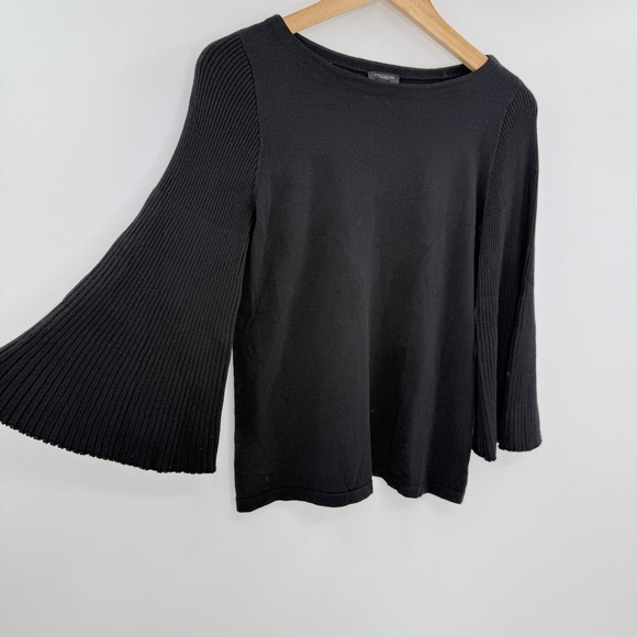 Ann‎ Taylor Factory Black Long Sleeve Ribbed Knit Bell Sleeve Top Sz Sm Preppy - Picture 5 of 8